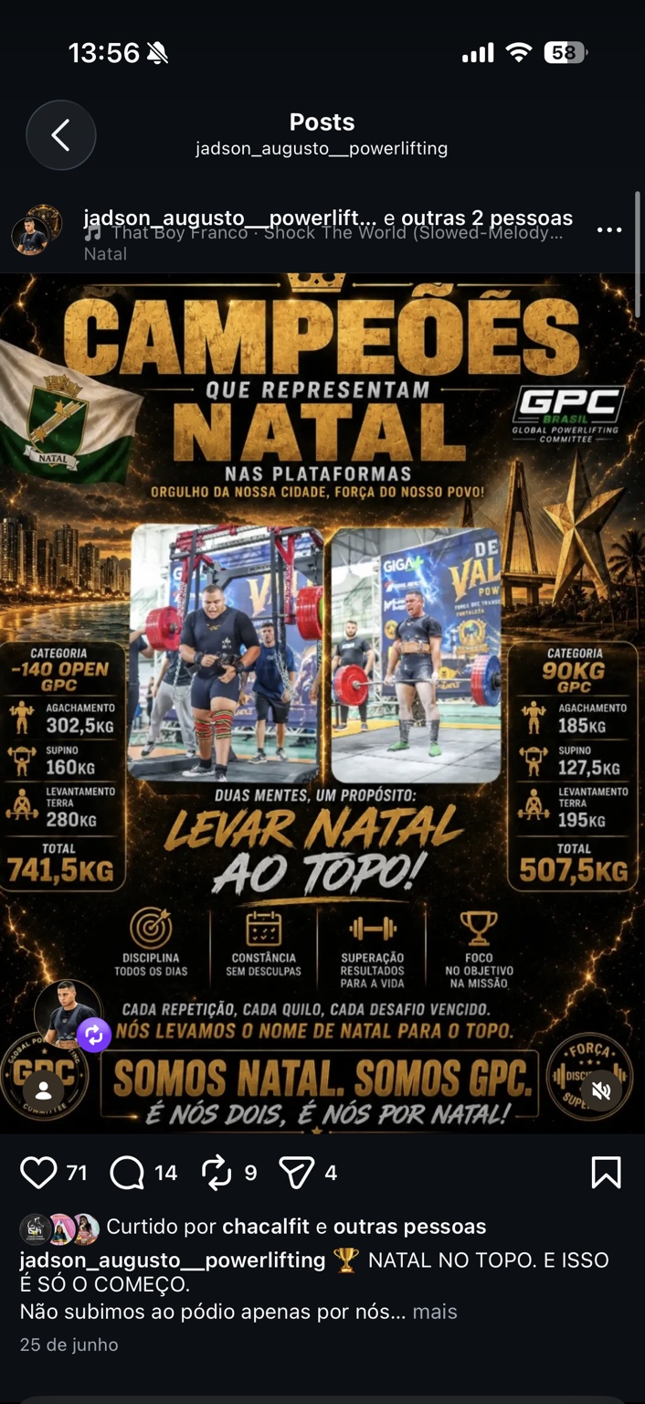 Jadson Augusto representando Natal no powerlifting